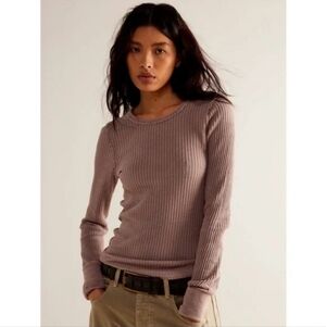 Free People We The Free Roll With It Waffle Knit Thermal Size XS Taupe